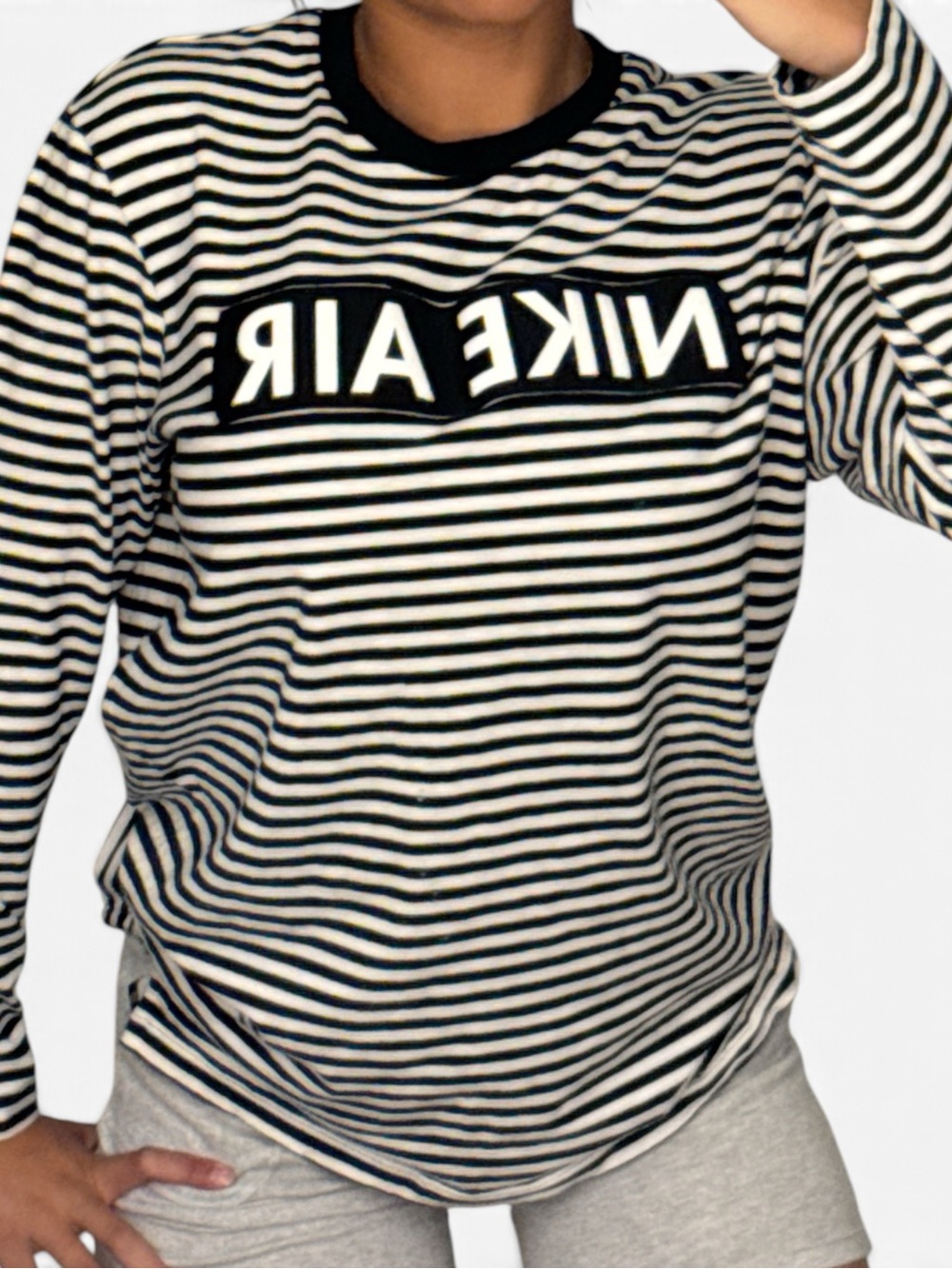 Nike Black & White Striped Crewneck Sweatshirt